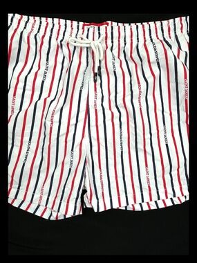 Saint James X Solid & Striped Swim Trunks Shorts Mens XL Red White Blue Lined
